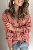 Sexy V Neck Crochet Plain Pullover Sweater Pink