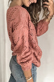 Sexy V Neck Crochet Plain Pullover Sweater Pink