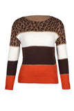 Color Block Drop Shoulder Leopard Womens Sweater Tangerine