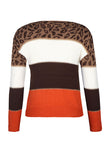 Color Block Drop Shoulder Leopard Womens Sweater Tangerine