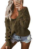 Solid Deep V Neck Pullover Womens Sweater Olive