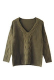 Solid Deep V Neck Pullover Womens Sweater Olive
