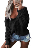 Long Sleeve V Neck Womens Pullover Sweater Black