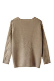 Cable Knit V Neck Plain Pullover Sweater Khaki