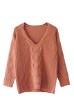 One Shoulder Long Sleeve Cable Knit Sweater Pink