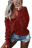 Casual Plain Long Sleeve One Shoulder Sweater Ruby