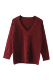 Casual Plain Long Sleeve One Shoulder Sweater Ruby