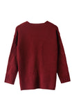 Casual Plain Long Sleeve One Shoulder Sweater Ruby