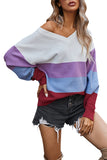 Long Sleeve Drop Shoulder Color Block Sweater Purple