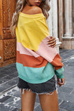 Casual Pullover Color Block V Neck Sweater Yellow