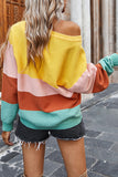 Casual Pullover Color Block V Neck Sweater Yellow