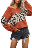 Casual One Shoulder Leopard Print Womens Sweater Tangerine