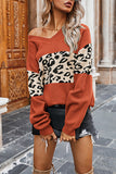 Casual One Shoulder Leopard Print Womens Sweater Tangerine