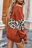 Casual One Shoulder Leopard Print Womens Sweater Tangerine
