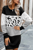Color Block Long Sleeve Mini Sweater Dress Black