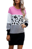 Casual Long Sleeve Crew Neck Color Block Sweater Dress Purple