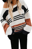 Color Block Crew Neck Sweaters For Women