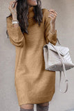 Long Sleeve Plain Turtle Neck Sweater Dress