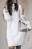 Turtleneck Solid Long Sleeve Sweater Dress For Women