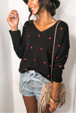 Ladies V Neck Long Sleeve Heart Black Sweater