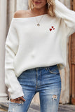 Boat Neck Ribbed Knit Pullover Sweater White