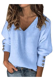 Solid Fall V Neck Pullover Sweater For Womens