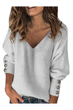 Womens V Neck Rib Knitted Pullover Sweater
