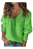 Casual Buttons Sleeve V Neck Knitted Sweater