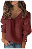 Ladies Sexy V Neck Rib Knitted Sweater Ruby