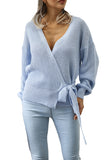 Solid Tie Side V Neck Sweater For Women