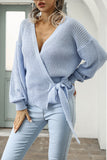 Solid Tie Side V Neck Sweater For Women