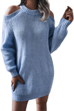Solid Long Sleeve Cold Shoulder Jumper Dress For Womens