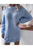 Solid Long Sleeve Cold Shoulder Jumper Dress For Womens