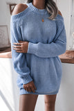 Solid Long Sleeve Cold Shoulder Jumper Dress For Womens