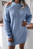 Solid Long Sleeve Cold Shoulder Jumper Dress For Womens