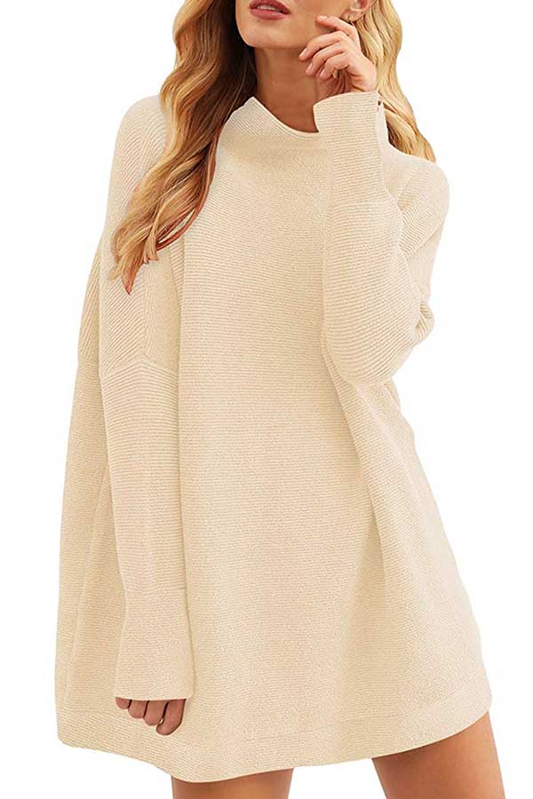 Knit Sweater Dress Long Sleeve Plain Tunic Top