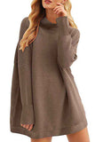 High Neck Plain Long Sleeve Sweater Dress Outfit