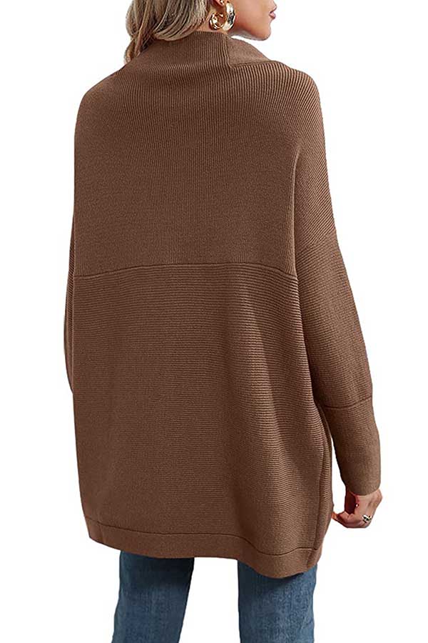 High Neck Plain Long Sleeve Sweater Dress Outfit