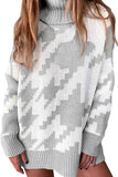 Oversized Print Turtleneck Sweater For Women