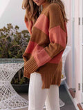 Women's Color Block Knit Oversized Jumpers with Splits