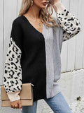 Ladies Black and White V Neck Jumpers Leopard Print Sweater
