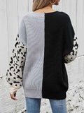 Ladies Black and White V Neck Jumpers Leopard Print Sweater