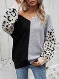 Ladies Black and White V Neck Jumpers Leopard Print Sweater
