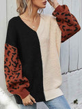 Ladies Black and White V Neck Jumpers Leopard Print Sweater