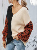 Ladies Black and White V Neck Jumpers Leopard Print Sweater