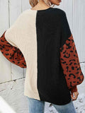 Ladies Black and White V Neck Jumpers Leopard Print Sweater