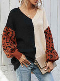 Ladies Black and White V Neck Jumpers Leopard Print Sweater