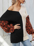 Ladies Black and White V Neck Jumpers Leopard Print Sweater