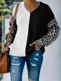 Ladies Black and White V Neck Jumpers Leopard Print Sweater