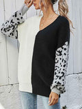 Ladies Black and White V Neck Jumpers Leopard Print Sweater